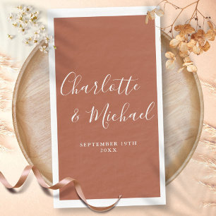Terracotta Elegant Signature Script Wedding Paper Guest Towels
