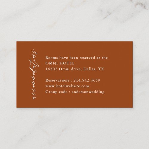 Terracotta Elegant Wedding Accommodations Enclosure Card