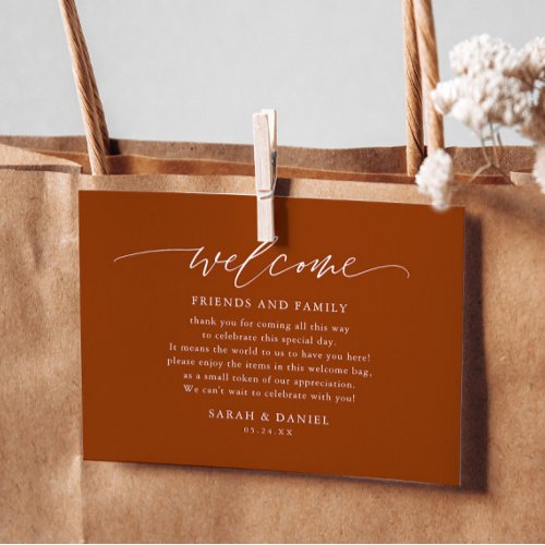 Terracotta Elegant Wedding Welcome Gift Bag Enclosure Card