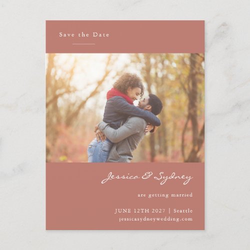 Terracotta Engaged Couple Photo Save The Date Postcard