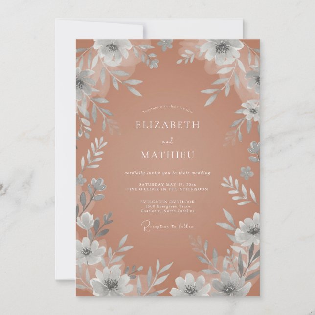 Terracotta Ethereal Floral Wedding Invitation (Front)