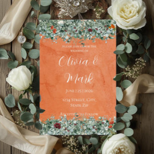 Terracotta Eucalyptus Burgundy Orange Floral Invitation