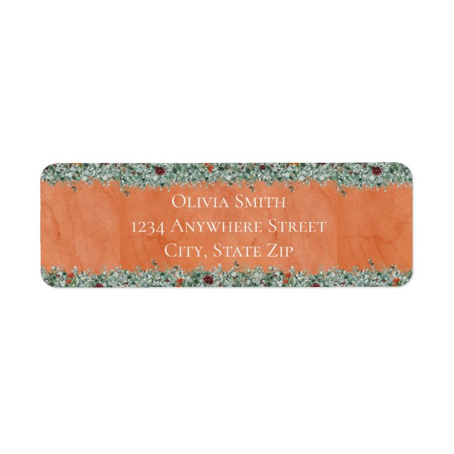 Terracotta Eucalyptus Burgundy Orange Floral Label (Front)