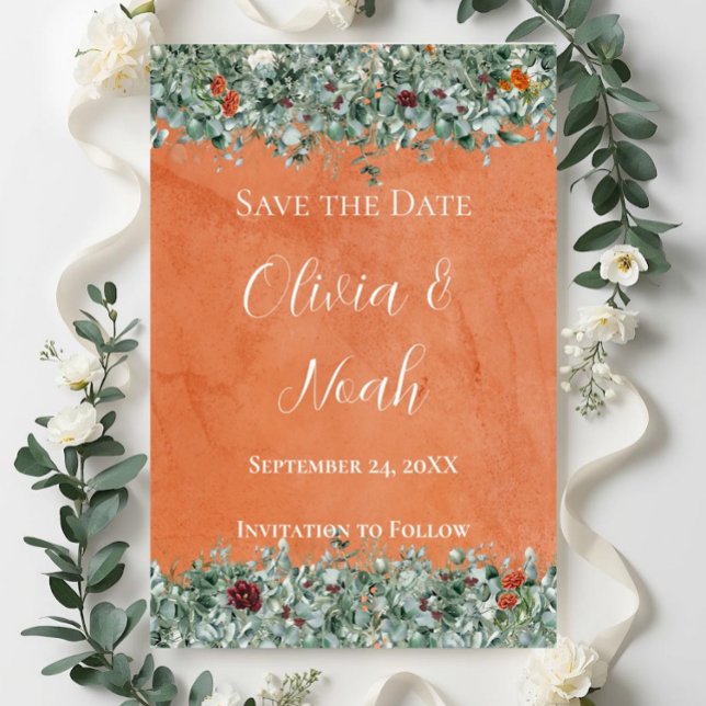 Terracotta Eucalyptus Burgundy Orange Floral STD Invitation (Creator Uploaded)