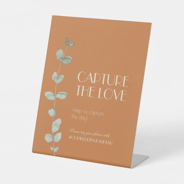 Terracotta Eucalyptus Deco Capture the Love Pedestal Sign (Front)