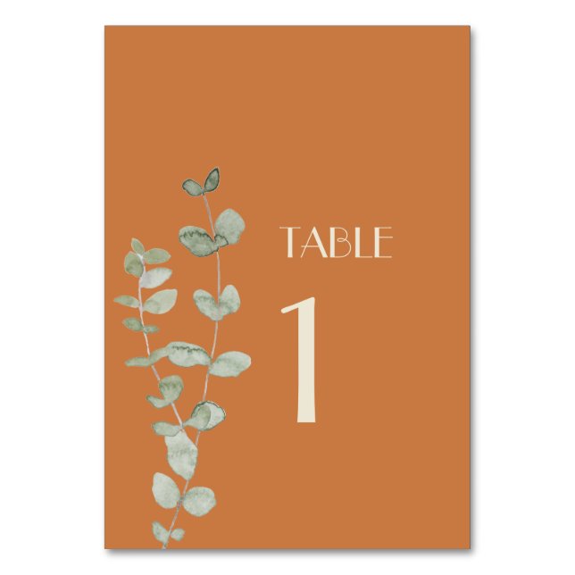 Terracotta Eucalyptus Deco Table Numbers Sign (Front)