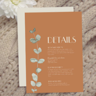 Terracotta Eucalyptus Deco Wedding Details Enclosure Card