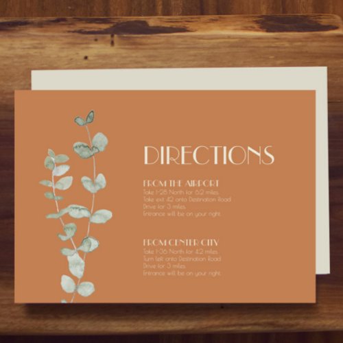 Terracotta Eucalyptus Deco Wedding Directions Enclosure Card