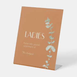 Terracotta Eucalyptus Deco Wedding Ladies Bathroom Pedestal Sign
