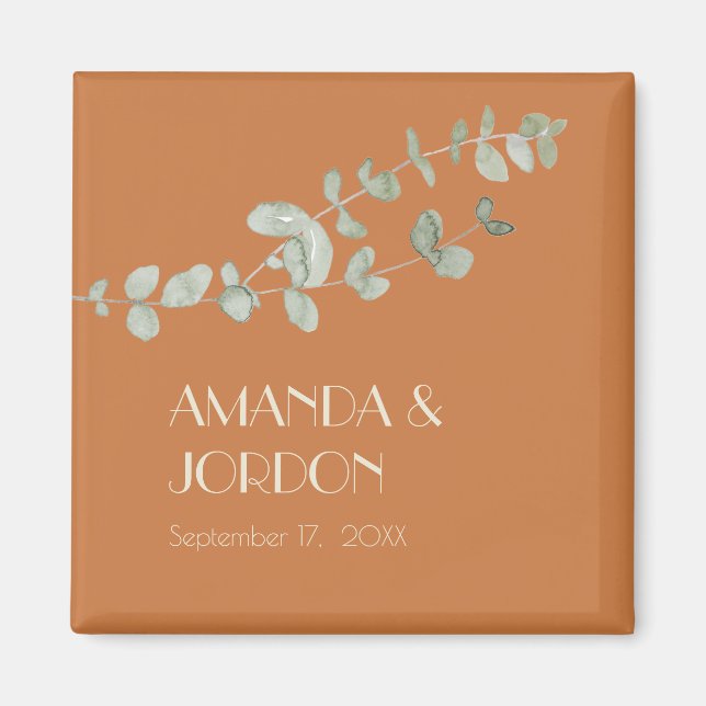 Terracotta Eucalyptus Deco Wedding Magnet (Front)