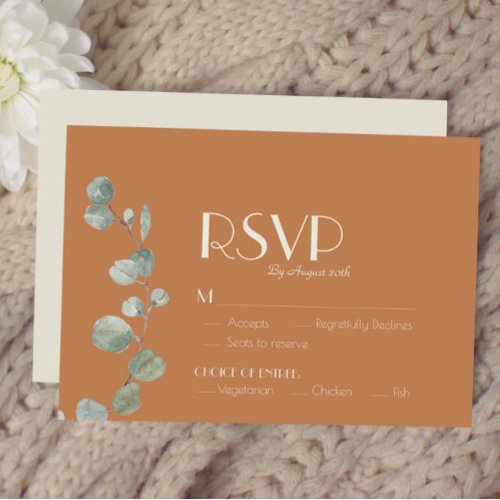 Terracotta Eucalyptus Deco Wedding Meal Choice RSVP Card