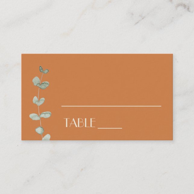 Terracotta Eucalyptus Deco Wedding Place Card (Front)