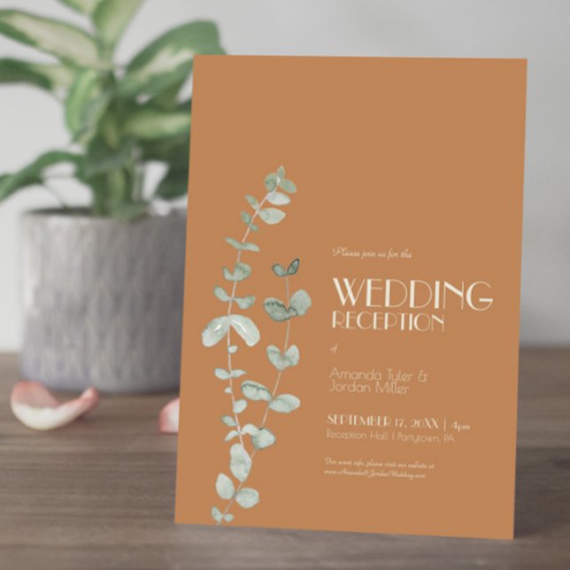 Terracotta Eucalyptus Deco Wedding Reception Invitation (Creator Uploaded)