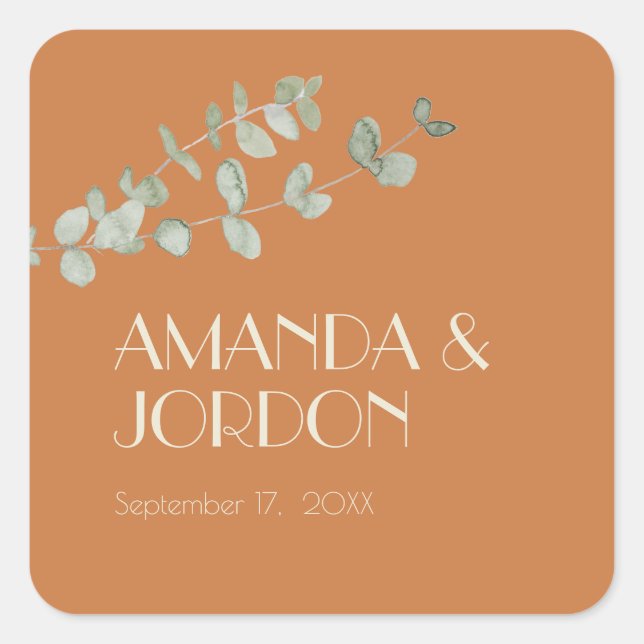 Terracotta Eucalyptus Deco Wedding Seal Sticker (Front)