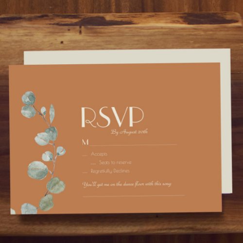 Terracotta Eucalyptus Deco Wedding Song Request RSVP Card