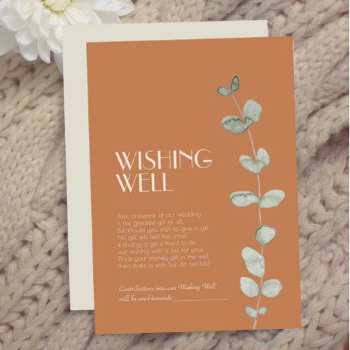 Terracotta Eucalyptus Deco Wedding Wishing Well Enclosure Card