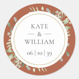 Terracotta Eucalyptus Greenery Wedding Classic Round Sticker