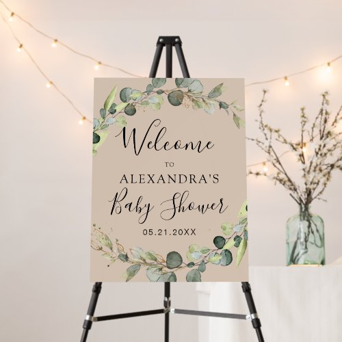 Terracotta Eucalyptus Sage Green Baby Shower Foam Board by Pretty Girly Designs