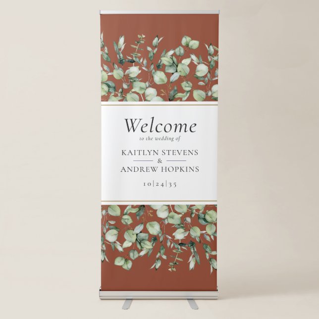 Terracotta Eucalyptus Wedding Welcome  Retractable Banner (Front)