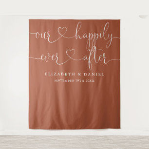 Terracotta Ever After Heart Script Wedding Tapestry