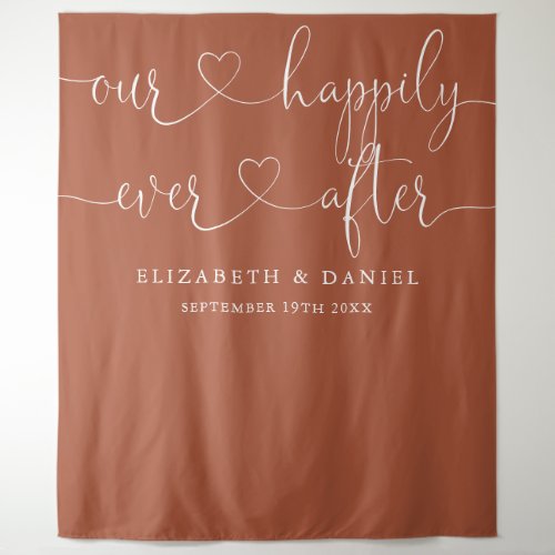 Terracotta Ever After Heart Script Wedding Tapestry
