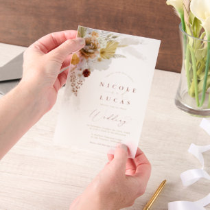 Terracotta Fall Autumn Boho Pampas Grass Wedding Vellum Invitations
