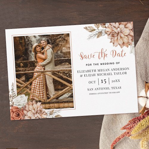 Terracotta Fall Boho Floral Photo Save the Date In Invitation
