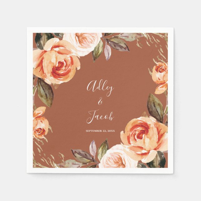 Terracotta Fall Boho Floral Wedding Napkins (Front)