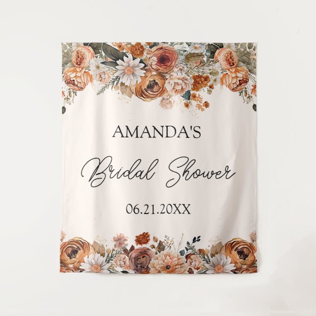 Terracotta Fall Bridal Shower Backdrop Tapestry (Front)