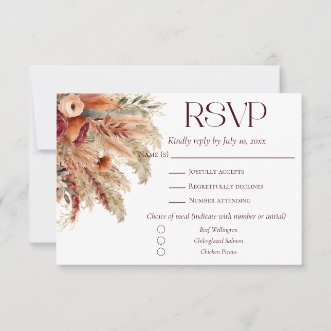 Terracotta Fall Dried Florals Pampas Grass Meals RSVP Card (Front)