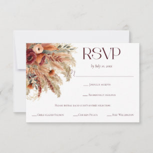 Terracotta Fall Dried Florals Pampas Meal Choice RSVP Card