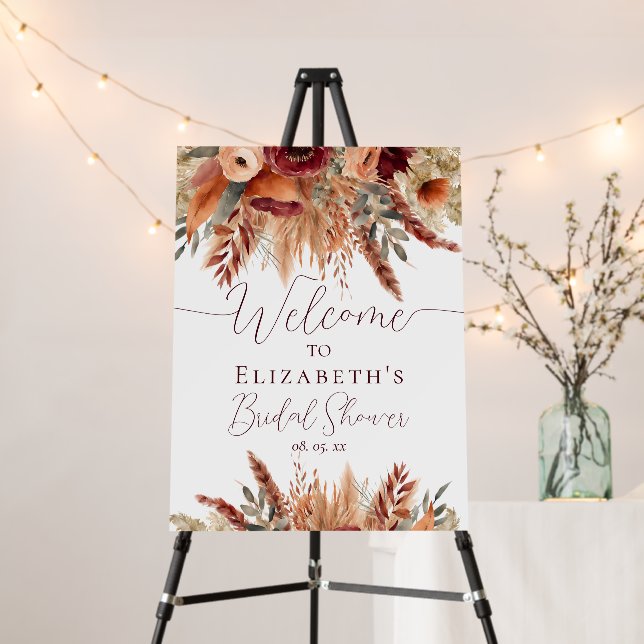 Terracotta Fall Dried Flowers Pampas Grass Welcome Foam Board (In Situ (Stand))