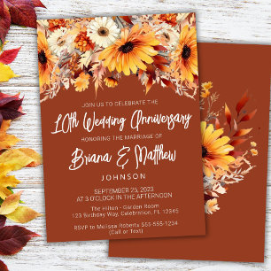 Terracotta Fall Floral 10th Wedding Anniversary Invitation