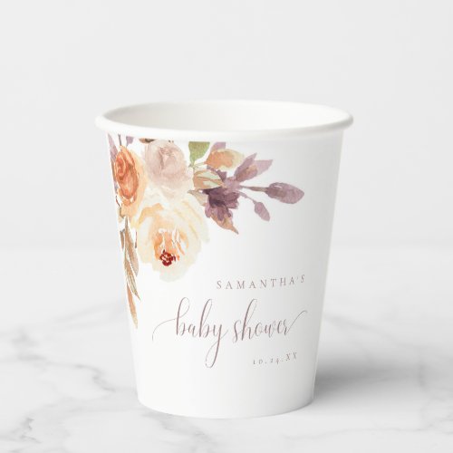 Terracotta Fall Floral Baby Shower  Paper Cups
