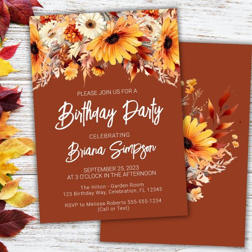 Terracotta Fall Floral Birthday Party Invitation