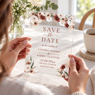 Terracotta Fall Floral Boho Acrylic Save the Date
