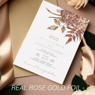 Terracotta fall floral boho foliage wedding foil invitation