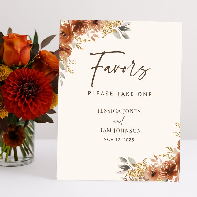 Terracotta Fall Floral Boho Wedding Favors Sign (Terracotta Fall Floral Boho Wedding Favors Sign)