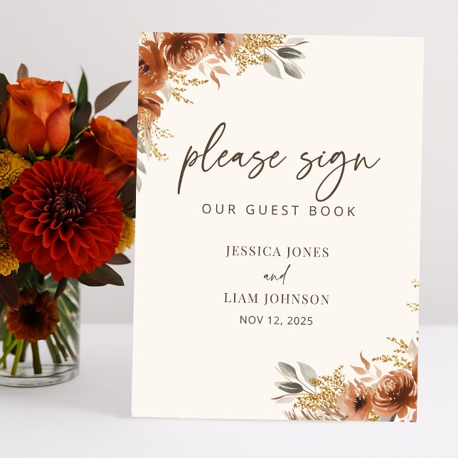 Terracotta Fall Floral Boho Wedding Guestbook Sign (Terracotta Fall Floral Boho Wedding Guestbook Sign)