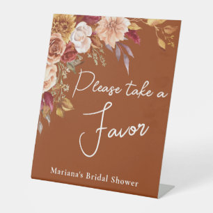 Terracotta Fall Floral Bridal Shower Favor Pedestal Sign