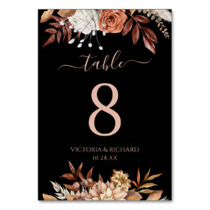 Terracotta Fall Floral Foliage Black Fall Wedding Table Number