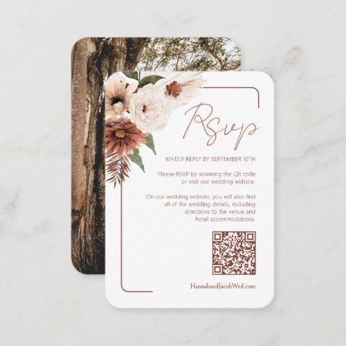 Terracotta Fall Floral Modern QR Code RSVP Enclosure Card