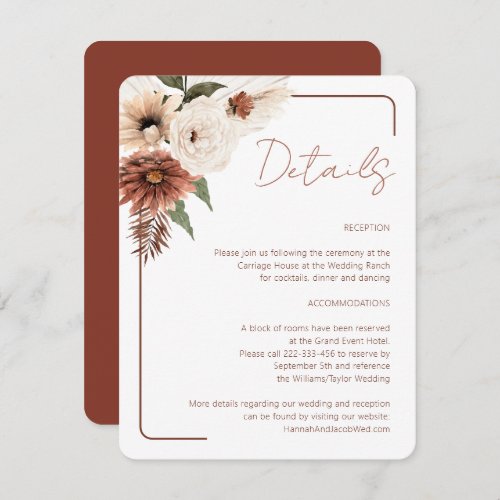 Terracotta Fall Floral Modern Wedding Enclosure Card