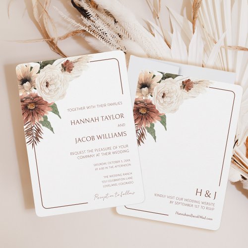 Terracotta Fall Floral Modern Wedding Invitation