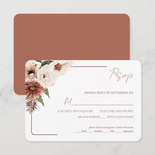 Terracotta Fall Floral Modern with Meal Choice RSVP Card (Front/Back)