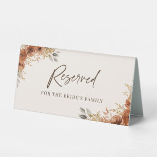 Terracotta Fall Floral Rustic Reserved Wedding Table Tent