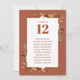 Terracotta Fall Floral Table Number Seating Chart