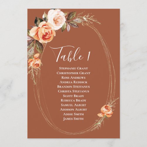 Terracotta Fall Floral Table Number Seating Chart