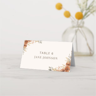 Terracotta Fall Floral Table Number Wedding  Place Card