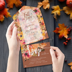 Terracotta Fall Floral Wedding All In One Invitation